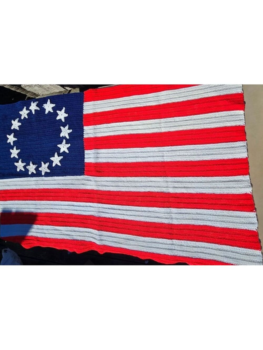 Vintage Handmade Crochet Betsy Ross American Flag Blanket Throw (58" x 36")